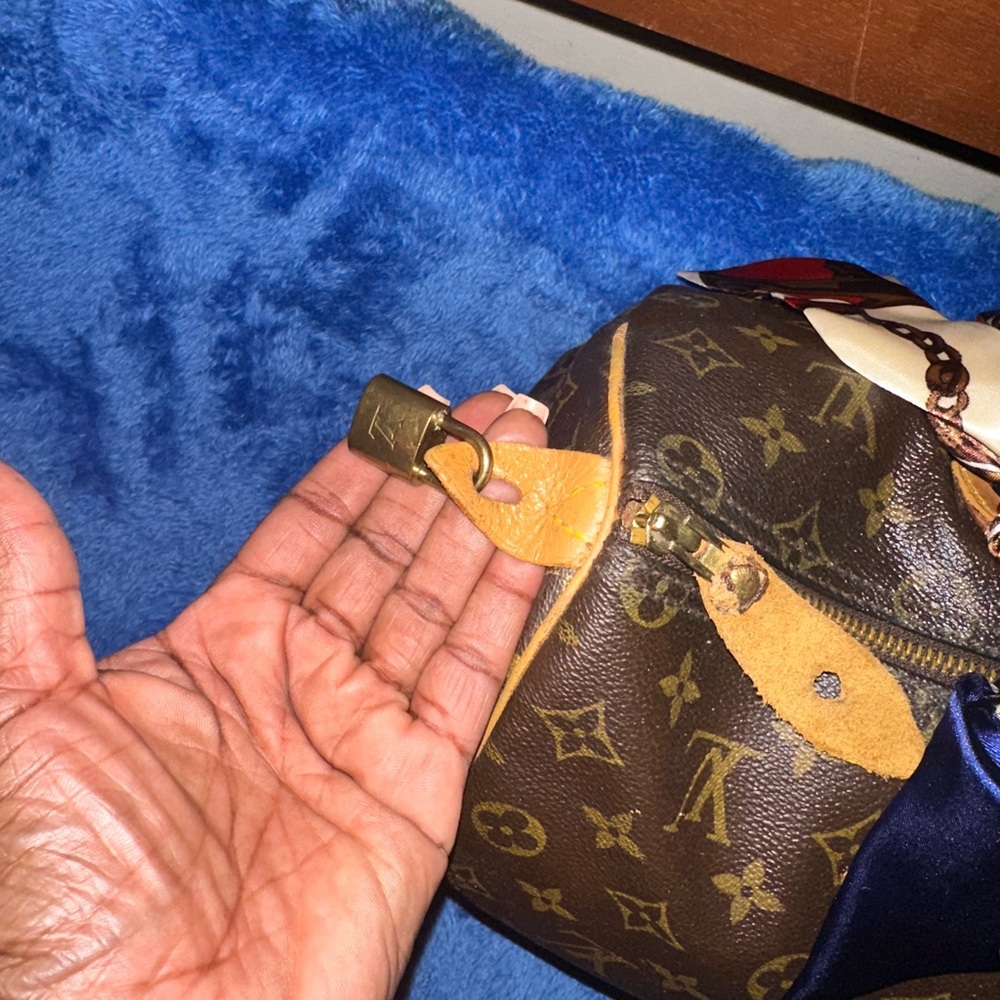 Louis Vuitton Speedy 35 Brown Monogram Bag with Colorful Scarf - Picture 4 of 16